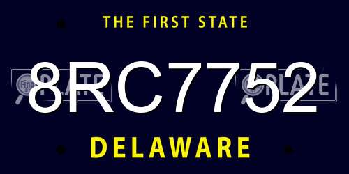 8RC7752 Delaware License Plate