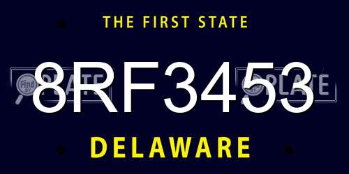 8RF3453 Delaware License Plate