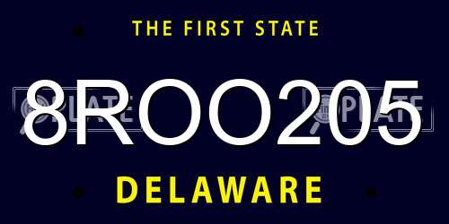 8ROO205 Delaware License Plate