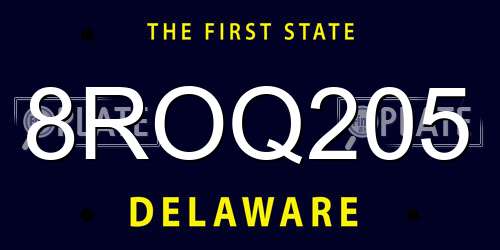 8ROQ205 Delaware License Plate