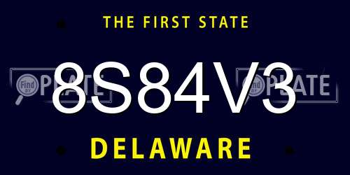 8S84V3 Delaware License Plate
