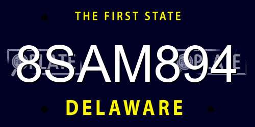 8SAM894 Delaware License Plate