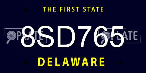 8SD765 Delaware License Plate