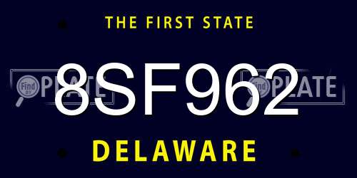 8SF962 Delaware License Plate