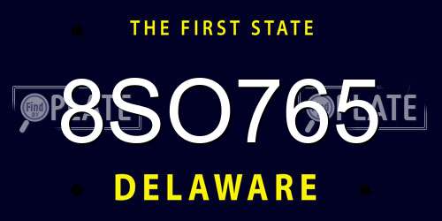 8SO765 Delaware License Plate