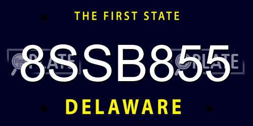 8SSB855 Delaware License Plate