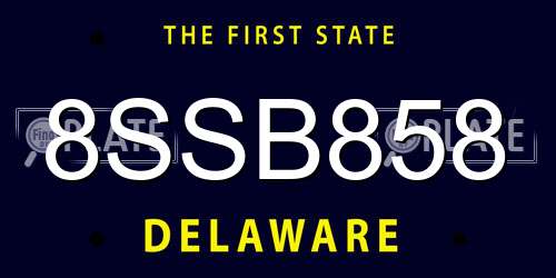 8SSB858 Delaware License Plate