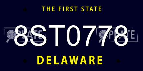 8ST0778 Delaware License Plate