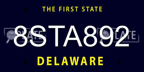 8STA892 Delaware License Plate