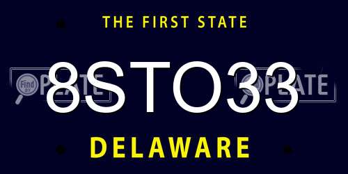 8STO33 Delaware License Plate
