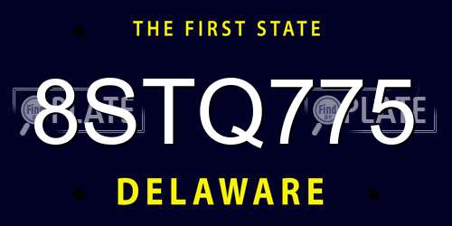 8STQ775 Delaware License Plate