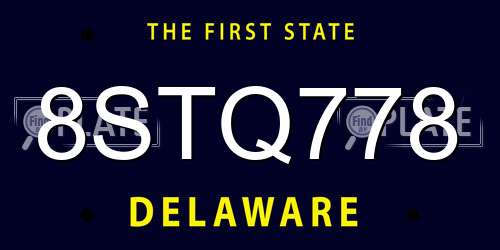 8STQ778 Delaware License Plate