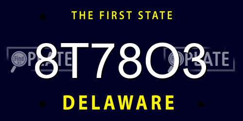 8T78O3 Delaware License Plate
