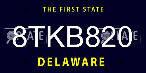 8TKB820 Delaware License Plate