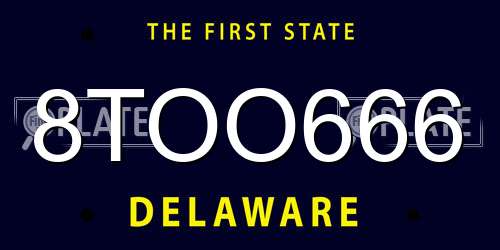 8TOO666 Delaware License Plate