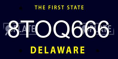 8TOQ666 Delaware License Plate