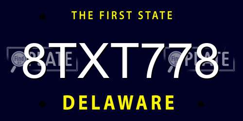 8TXT778 Delaware License Plate