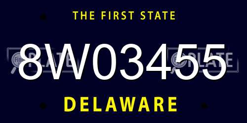 8W03455 Delaware License Plate