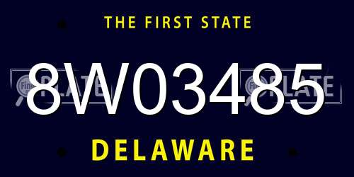 8W03485 Delaware License Plate