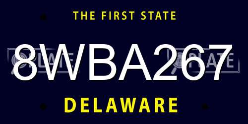 8WBA267 Delaware License Plate