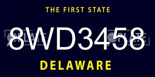 8WD3458 Delaware License Plate