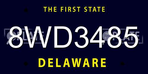 8WD3485 Delaware License Plate