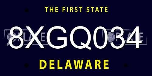 8XGQ034 Delaware License Plate