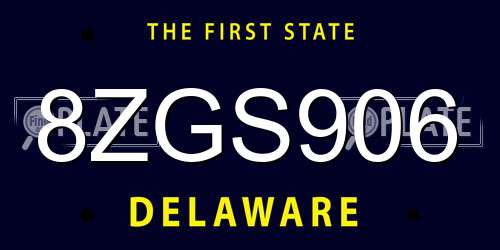 8ZGS906 Delaware License Plate