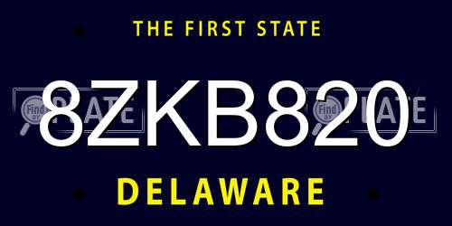 8ZKB820 Delaware License Plate