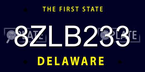 8ZLB233 Delaware License Plate