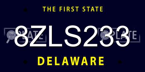 8ZLS233 Delaware License Plate