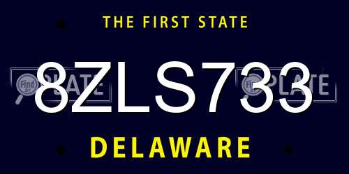 8ZLS733 Delaware License Plate