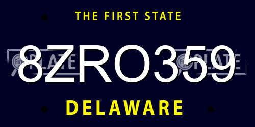 8ZRO359 Delaware License Plate