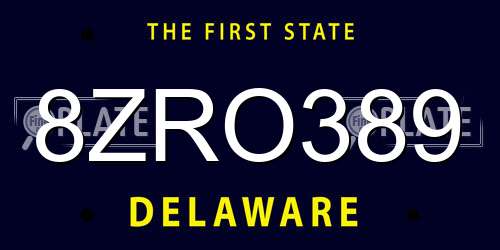 8ZRO389 Delaware License Plate