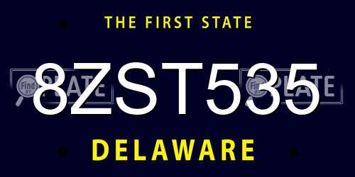 8ZST535 Delaware License Plate