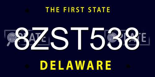 8ZST538 Delaware License Plate