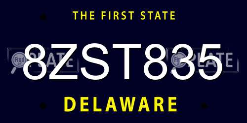8ZST835 Delaware License Plate