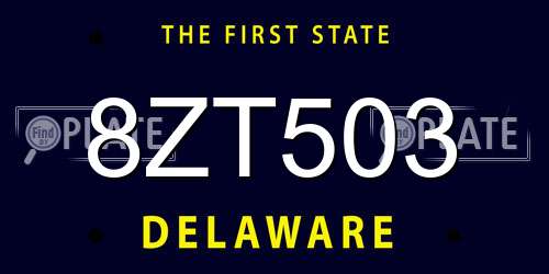 8ZT503 Delaware License Plate