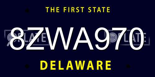 8ZWA970 Delaware License Plate