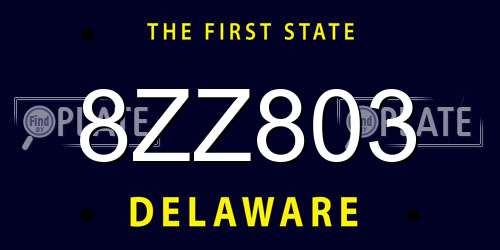 8ZZ803 Delaware License Plate