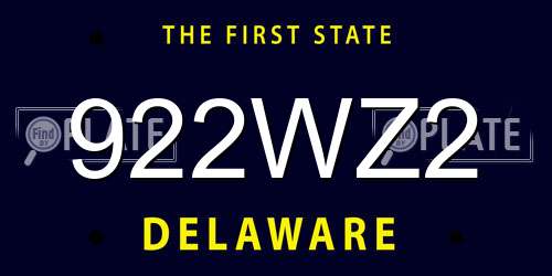 922WZ2 Delaware License Plate
