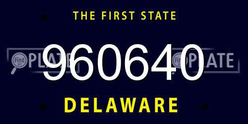 960640 Delaware License Plate