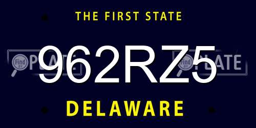 962RZ5 Delaware License Plate