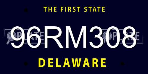 96RM308 Delaware License Plate