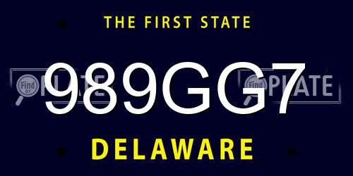 989GG7 Delaware License Plate