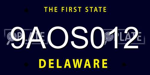 9AOS012 Delaware License Plate