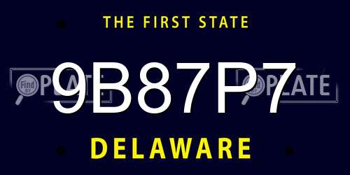 9B87P7 Delaware License Plate