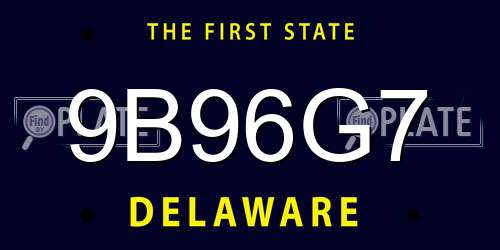 9B96G7 Delaware License Plate