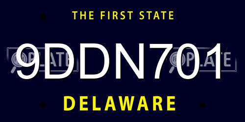 9DDN701 Delaware License Plate