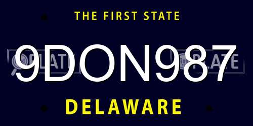 9DON987 Delaware License Plate